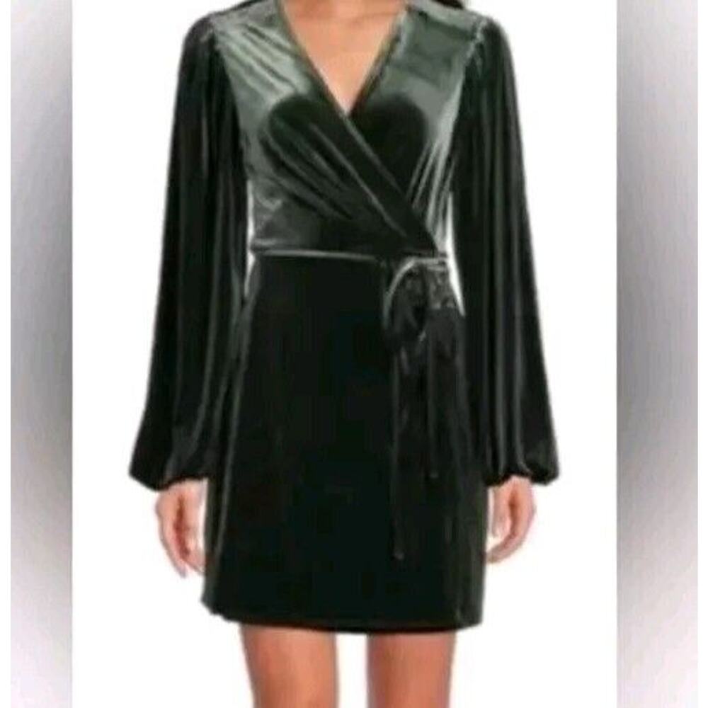 Gianni Bini Leighton Dark Green Velvet Long Sleeve Wrap Dress Women Small